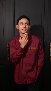 SRSEVEN7 Baju Koko Pria Dewasa Lengan Panjang Kemeja Koko MAROON