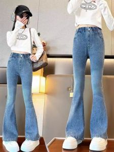 Quần Jeans Denim Ống Loe Thời Trang Cho Gái Thơ Quần Dài Thường Ngày Có Thắt Lưng Đai Dây Thẳng Mùa Xuân Thu Quần Dài Cho Gái Thơ
