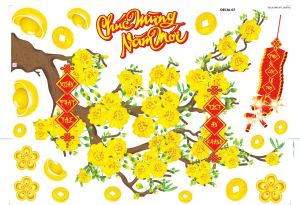 Decal Trang Trí Tết Mai Vàng Cành Đào Tài Lộc ( Nhiều mẫu )