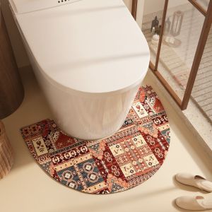 VIKAMA Bohemian Ethnic Geometric U-Shaped Toilet Seat Cover Absorbent and Non-Slip Bathroom Mat Toilet Seat Home Decor