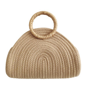 【Chinatera】Handwoven Clutch Purse Retro Cotton Rope Top Handle Bag Holiday Travel Handbag Vacation Bag for Women and Girls