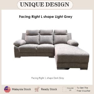 UNIQUE DESIGN 3 Seater L Shape Velvet Fabric Sofa | Grey Fabric | Cushion | Ruang Tamu