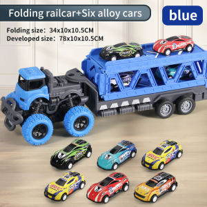 Deformable Rail Car Ejection Folding Big Truck Toys for Kids Container Transporter Playset Children Gift