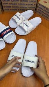 CONVERRO Sendal Selop Distro Pria Wanita Mid Font Putih / Sendal Slop Pria / Sendal Slip On Pria / Sendal Slide Pria