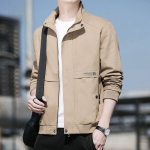 ROMON | Romon Mens Casual Workwear Jacket Short Collar Flip Casual Windproof Spring Autumn New Style Fashion Urban Style Zipper Sleeve