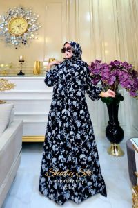 gamis one set gamis+hijab gamis motif bunga produk Amore by ruby edisi shaby set