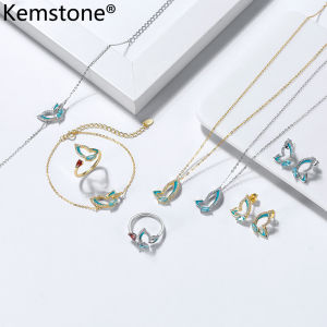 Kemstone 925 sterling Silver Màu Xanh Bướm 4A zircon bạc mạ vàng Chuỗi Vòng Tay Hạt Charm nữ trang sức quà tặng cho phụ nữ đồ trang sức quà tặng