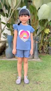 Setelan Anak Cewek Amena Lucuna Warna Biru Size 1-5 tahun