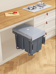 Heyman Cabinet Bin Pull Out Trash Can Under Cabinet Under Sink Double Sliding Trash Can Kitchen Cabinet Dust Bin 40L Waste Bin Soft Close System Attached Door Pullout sliding Built In Dust