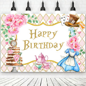Beast Kingdom | Cartoon Alice in Wonderland Backdrop Kids Birthday Decorations Party Supplies Baby Shower Decor Banner Background Prop Girl Gift