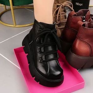 Womens Winter Thickened Wool Leather Snow Boots Fur Integrated Anti-slip Cotton Shoes Casual Short Tube Leather Cover