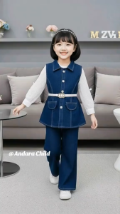 Setelan Vania Jeans Import Rompi 3 in 1 Pita Cantik Lengan Brukat anak Perempuan Usia 3 - 10 Tahun Model Jeans Mix Shakila Rompi Model Koreans Style Celana Jeans Usia 3 - 10 Tahun Set Pita Model Korean Style terbaru Lebaran 2026