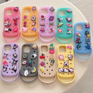 Sanrio | Cute DIY Hole Phone Case With Wrist Strap Detachable Cartoon Soft Silicone Phone Cover Kawaii Customizable Shockproof Phone