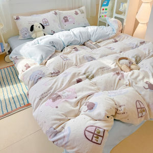 Cartoon Winter Milk Velvet Bedding Set Cute Girl Heart Fleece Duvet Cover Sheet Standard Size Dormitory Three Piece Set