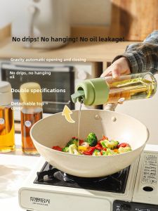 Modern Simple Automatic Open Close Glass Oil Bottle Kitchen Storage Vinegar Soy Sauce Bottle Seasoning Bottle Leakproof Jar