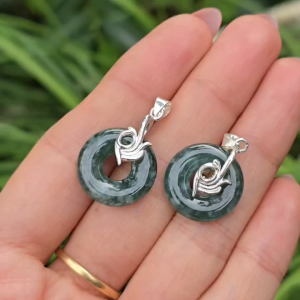 Q2219 Mặt dây chuyền đồng điếu Lam Ngọc Hoa Băng móc Bạc hoa văn như ý không kén mệnh - Phong Thuỷ TUDO P
