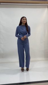 Hazel One Set Baju dan Celana Wanita Kekinian Elegan & Stylish Bahan Knit Model Atasan Asimetris - Cocok untuk Acara Formal & Santai