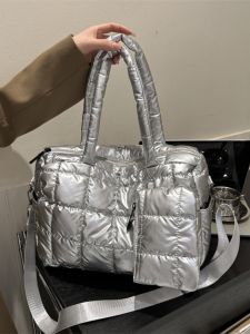 Thickened Space Cotton down Bag Womens Large Capacity Autumn Winter New Style Handbag Shoulder Bag Crossbody Handheld Bag