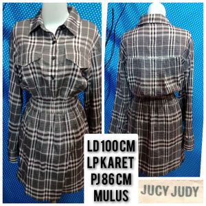 DRESS LENGAN PANJANG FLANEL BROWN(JUCY JUDY) 283