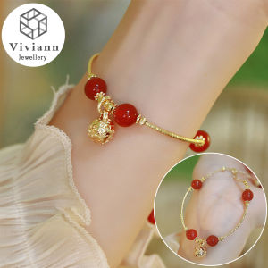 Viviann Original Design onyx bracelet bell pendant red crystal bracelet with bell bracelet korean style girl Gold Chain Bracelet for Women Vintage Handmade Hasp Adjustable Bracelet Party Jewelry Gift