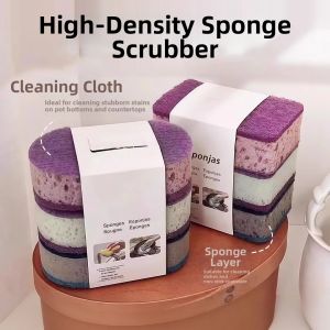 Thick Dense Colorful Oil-Resistant Double-Sided Sponge Scrubbers 3pc