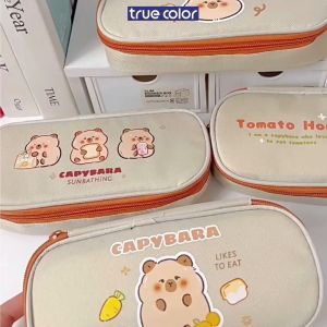 Túi bút vải Capybara dễ thương TRUE COLOR - Túi đựng đồ dùng học tập hộp bút vô tri to rộng thiết kế tiện lợi