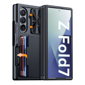 for Galaxy Z Fold 7 CaseRFID Wallet with Cards HolderHinge CoverCamera CoverShockproof Silicone Protective Phone Case-Black