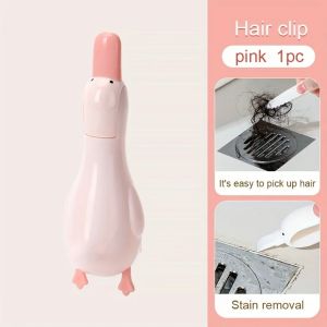 1pc Cute Duck Shaped Cleaning Clip Dual-head Design Bathroom Hair Clips Wall-mounted Broom Clean Clamp Bathroom Cleaning Tools