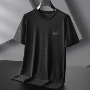 ROMON | Lormen Mens Mesh Short Sleeve T-shirt Summer Thin Ice Silk Quick Dry Large Size Round Neck Dad Clothes Fashionable Urban Style