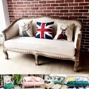American Country Style Fabric Sofa Real Wood European Single Double Small Household Living Room Furniture French Retro Countryside Luxury
