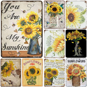 Sunflowers Metal Tin Signs You Are My Sunshine Wall Art Posters Plaque Vintage Iron Painting Decoration for Home Cafe Club Bar
