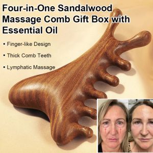 Four In One Multifunctional Scalp Sandalwood Massage Comb Head Hair Loss Head Therapy Face Scraping Dredging Meridians Artifacts经络梳