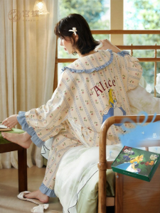 GONGDIE | Light Soft Spring Autumn Long Sleeve Cotton Ladies Pajamas Set