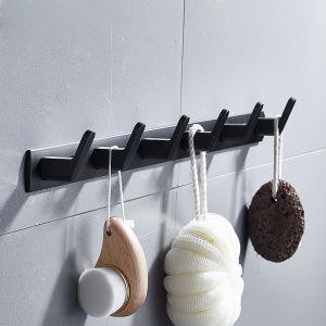 Punch-Free Row Hook Wall-Mounted Clothes Wardrobe Fitting Room Coat Rack Clothes Hook Wall Bathroom Towels Black Hook