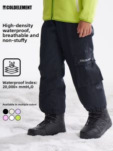 COLDELEMENT | Thickened Waterproof Childrens Snow Ski Pants for Boys and Girls Single and Double Board Equipment Snow Play Trousers