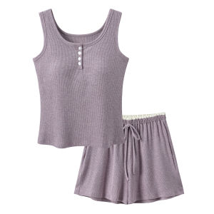 Miiow | Womens Ice Silk Sleepwear Sleeveless Home Clothes Set 2025 New Summer Style With Chest Pad Simple Design Can Be Worn Outside