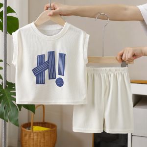 Childrens Summer Thin Vest Set Baby Casual Sleeveless T-Shirt Shorts Two-Piece Suit Korean Style Clothing for Kids