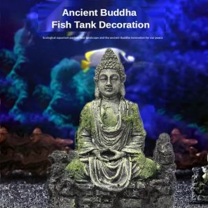 Resin Arifticial Ancient Buddha Aquarium Decoration Home Fish Tank Sitting Statue Ornament Fish Reptile Hiding Stone Rock