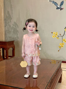 New Chinese Style Girls Vest and Shorts Set Summer