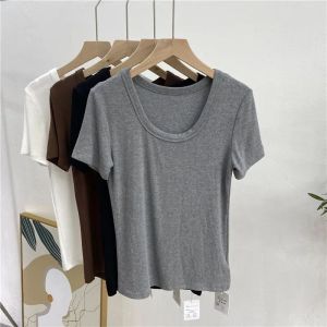 Áo Thun Cổ Tròn Mỏng Màu Trơn Mùa Hè Áo Thun Tay Ngắn Ôm Vừa Vặn Thời Trang Nữ Phong Cách Hàn Quốc Thường Ngày