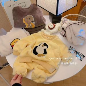 ชุดนอนเด็ก ชุดนอนบ้านหนา อบอุ่น แขนยาว ขนกระต่าย ฤดูใบไม้ร่วง ฤดูหนาว เสื้อผ้าเด็กชายและเด็กหญิง ชุดนอนบ้าน