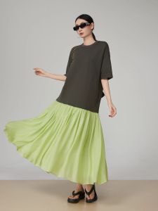 XIAODADEHUA | Retro Elegant Green Splicing Dress