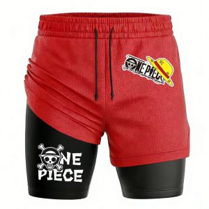2026 One Piece Anime Print Mens Shorts Breathable Mesh Double-layer 2 in 1 Shorts Y2k Sports Pants Gym Wear Streetwear Summer