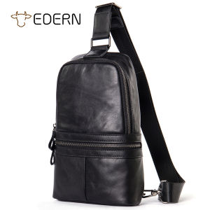 EDERN New Cowhide Chest Bag for Men Fashion Casual Sports Crossbody Bag Genuine Leather Sling Bag Mens Chest Pouch 8.3-inch iPad Bag