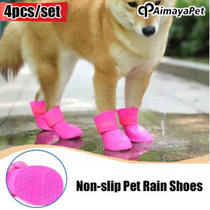 AIMAYAPET 4Pcs Pet Waterproof Rain Shoe Anti-slip Rubber Boot For Small Medium Large Dog Cat Outdoor Shoe Dog Ankle Boot