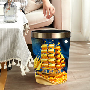 Elegant Modern Chinese Style Trash Can Creative Sanitary Bucket Home Living Room Bedroom Toilet Paper Basket Leather Cover