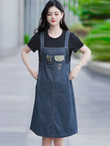 ฤดูร้อน ขนาดใหญ่ ผู้หญิง แฟชั่นพลังงานอ่อนเยาว์ อินเทรนด์ เดนิม ชุดเอี๊ยม เดรส ชุดสองชิ้นปลอม หวาน สไตล์ กระโปรงยาวปานกลาง เดรส