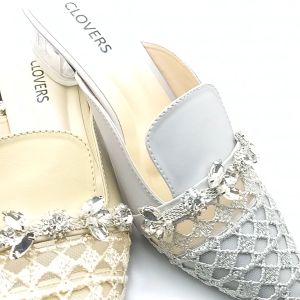 Clovers Jessica Brukat Pesta Sendal Sandal Cewek Wanita Hak Tumit Kaca Tinggi 3cm Kekinian