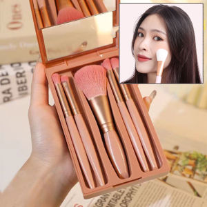 Affordable 5-Piece Makeup Brush Set with Mirror Easy Re Touch Soft Bristles for Beginners Eyeshadow Blush Highlighter