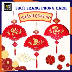 Khánh Quạt Đỏ Khắc Chữ TẾT PHÚC LỘC THỌ - Khánh Nhung Trang Trí Tết Liễng Treo Tường Năm Mới - Decor Nhà Cửa Đẹp Mắt - Quạt Xòe Đỏ Trang Trí Trung Thu Khai Trương Đám Cưới